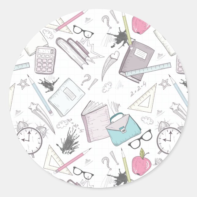 Cute Trendy Teacher School Pattern Classic Round Sticker (Front)