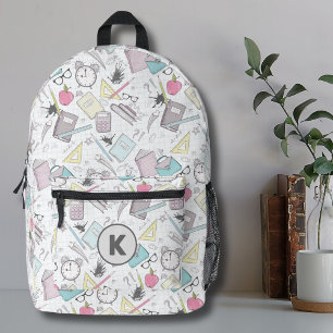 Cute Trendy Teacher School Pattern Monogram Printed Backpack