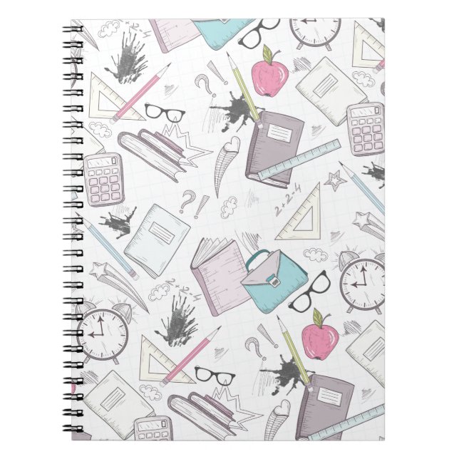 Cute Trendy Teacher School Pattern Notebook (Front)