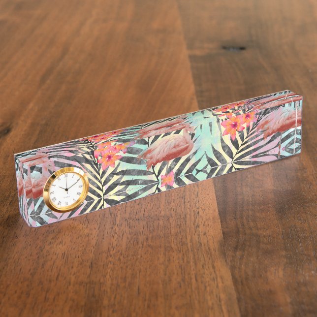 Cute trendy tropical flamingos floral paint nameplate (Side)