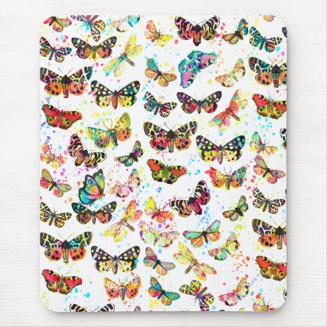 Cute trendy watercolor splatters butterflies mouse pad (Front)