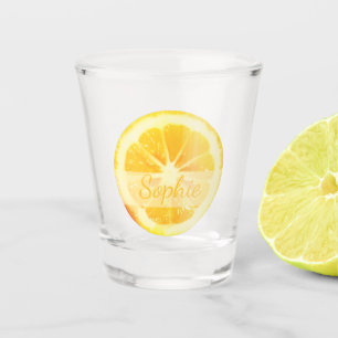 CUTE TRENDY YELLOW CUT LEMON FRUIT CUSTOM NAME SHOT GLASS