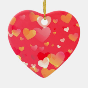 Cute Trendy Yellow Pink Red Heart Pattern Ceramic Ornament