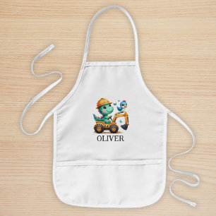 Cute Trex Dinosaur Driving a Construction Vehicle Kids Apron