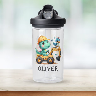 Cute Trex Dinosaur Driving a Construction Vehicle Water Bottle