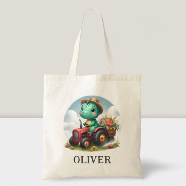 Cute Trex Dinosaur Driving a Red Tractor  Tote Bag (Creator Uploaded)