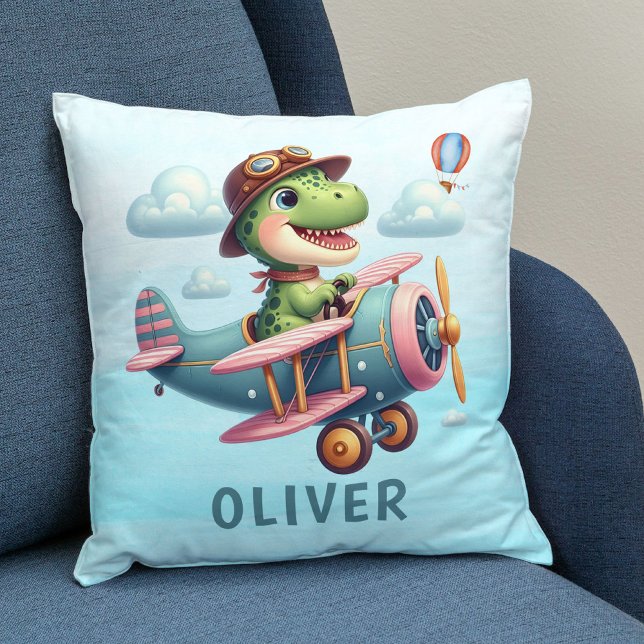 Cute Trex Dinosaur Flying a Charming Aeroplane Cushion (Creator Uploaded)