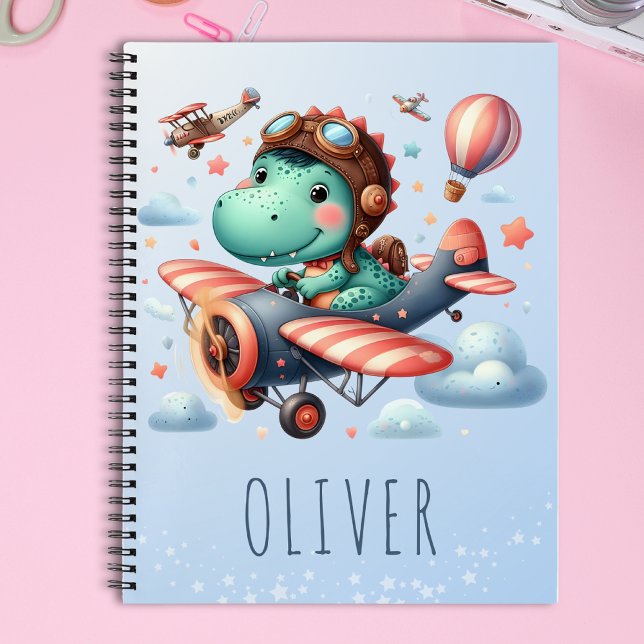Cute Trex Dinosaur Flying a Charming Aeroplane Notebook (Creator Uploaded)