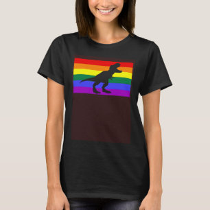 Cute Trex Dinosaur Party LGBTQ Gay Pride Flag Quee T-Shirt