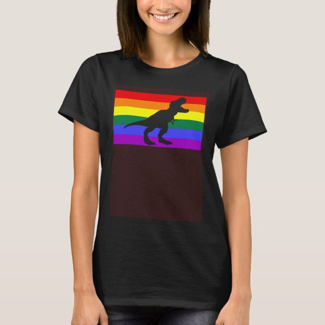 Cute Trex Dinosaur Party LGBTQ Gay Pride Flag Quee T-Shirt (Front)