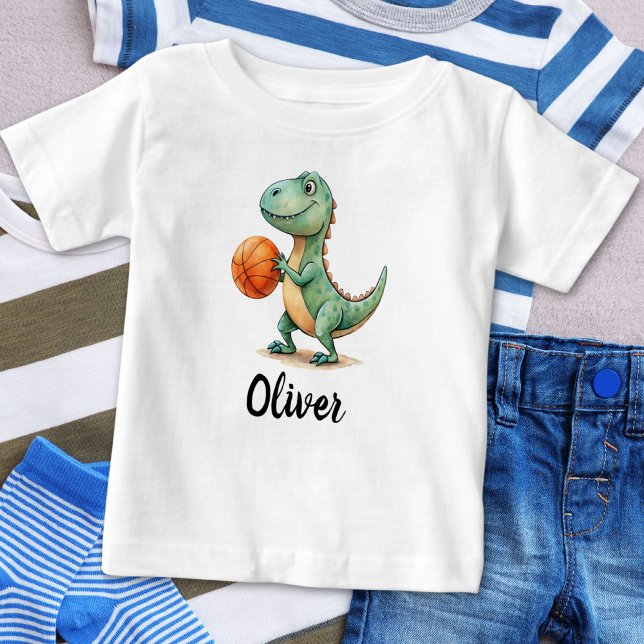 Cute Trex Playing Basketball Personalised Baby T-Shirt (Creator Uploaded)