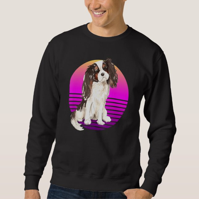 Cute Tri Colour Cavalier King Spaniel Pup Retro Co Sweatshirt (Front)