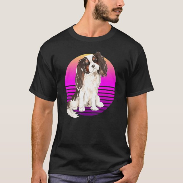 Cute Tri Colour Cavalier King Spaniel Pup Retro Co T-Shirt (Front)