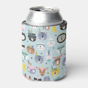 Cute Tribal Face Pattern Can Cooler