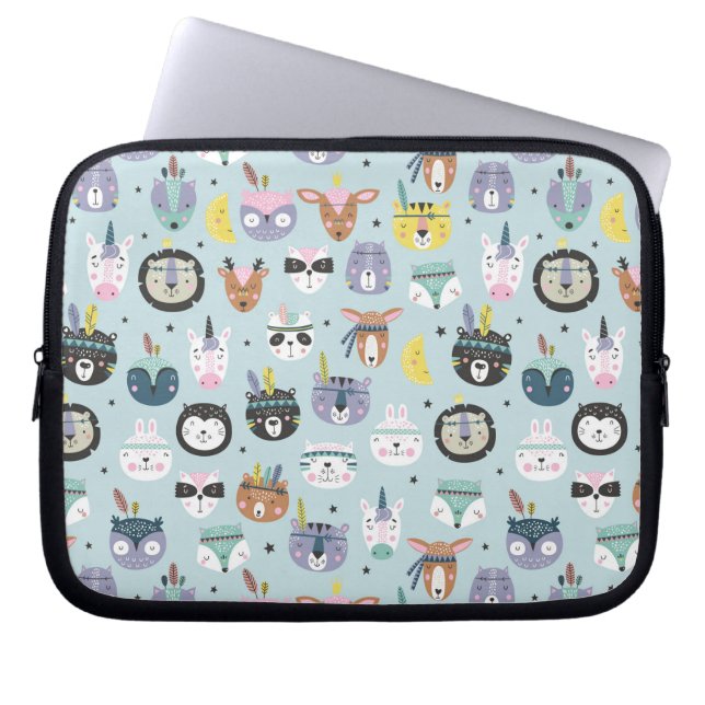 Cute Tribal Face Pattern Laptop Sleeve (Front)