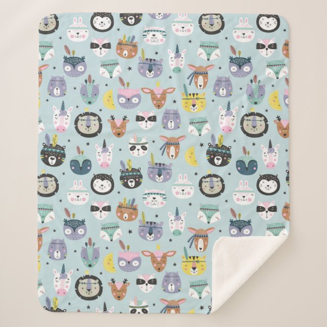 Cute Tribal Face Pattern Sherpa Blanket (Front)