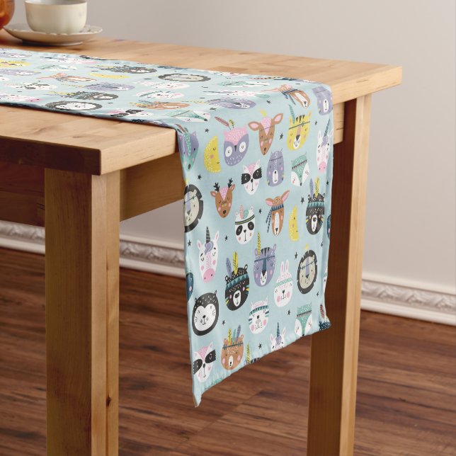 Cute Tribal Face Pattern Short Table Runner (In Situ)
