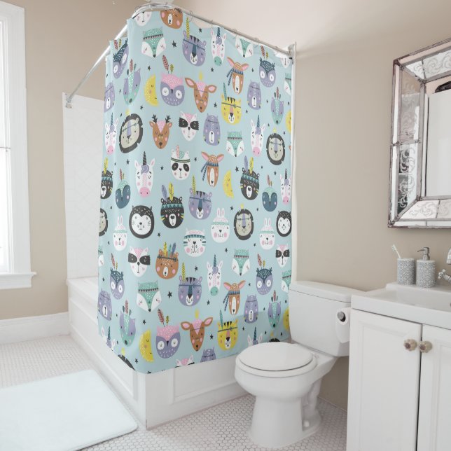 Cute Tribal Face Pattern Shower Curtain (In Situ)