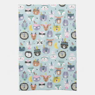 Cute Tribal Face Pattern Tea Towel