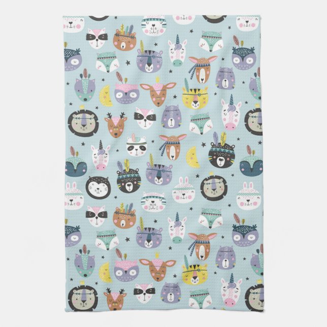 Cute Tribal Face Pattern Tea Towel (Vertical)