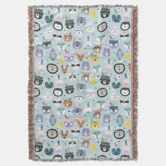 Cute Tribal Face Pattern Throw Blanket (Front Vertical)
