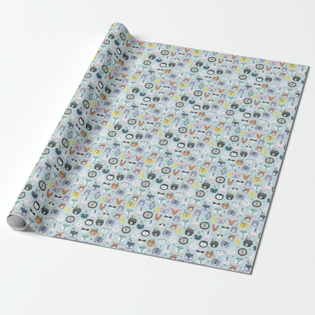 Cute Tribal Face Pattern Wrapping Paper (Unrolled)