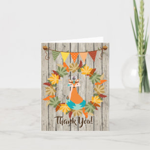 Cute Tribal Fox and Colorful Autumn Leaf Wreath Thank You Card
