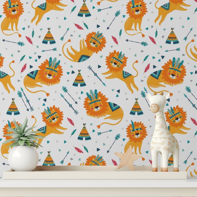 Cute Tribal Lions Kids Pattern Wallpaper (Creator Uploaded)