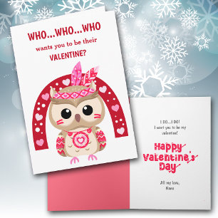 Cute Tribal Owl Rainbow Kids Valentine Card