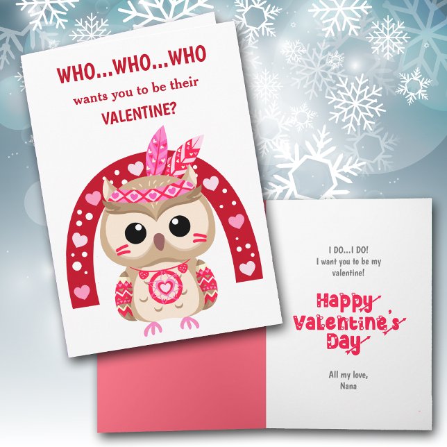 Cute Tribal Owl Rainbow Kids Valentine Card (Creator Uploaded)