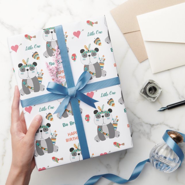 Cute Tribal Panda Bear Happy Birthday Wrapping Paper (Gifting)