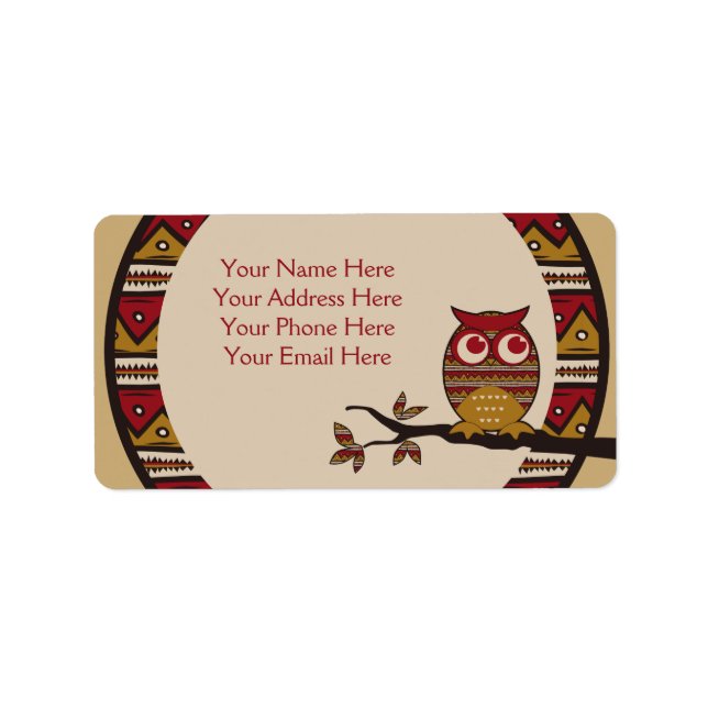 Cute Tribal Pattern Owl Branch Moon Leaves Ethnic Label (Front)