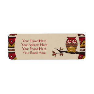 Cute Tribal Pattern Owl Branch Moon Leaves Ethnic Return Address Label