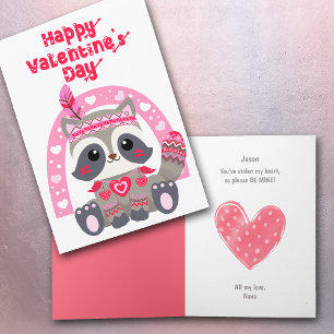 Cute Tribal Racoon Kids Valentine Card