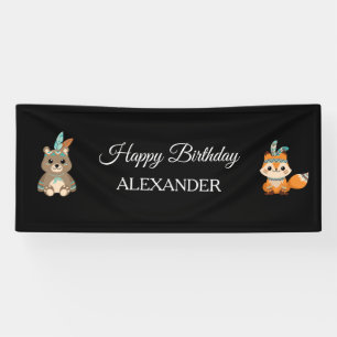 Cute Tribal Woodland Animals Birthday Banner