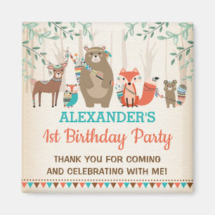 Cute Tribal Woodland Animals Wild One Party Favors Magnet