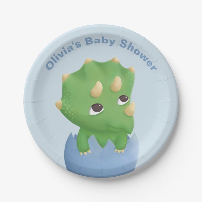 Cute Triceratops Baby Shower Party Plates (Front)