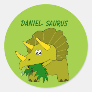 Cute Triceratops Custom Name Dinosaur Cool Kids Classic Round Sticker