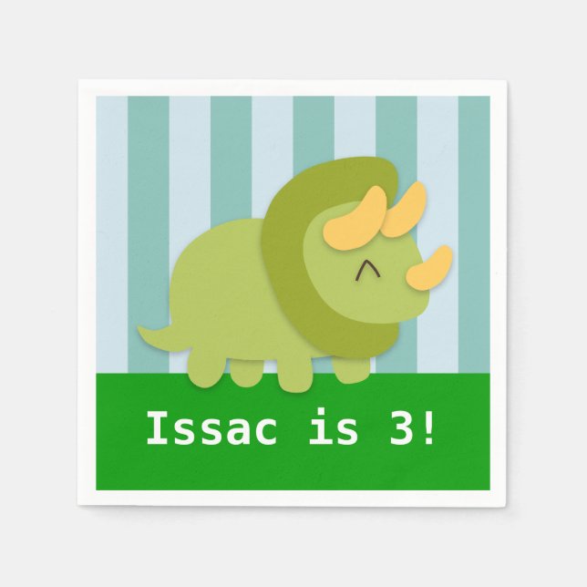 Cute Triceratops Dinosaur Birthday Party Napkin (Front)