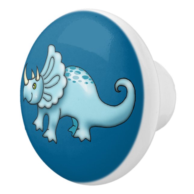 Cute Triceratops Dinosaur Illustration Ceramic Knob (Right)