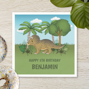 Cute Triceratops Dinosaur Tropical Kid's Birthday Napkin