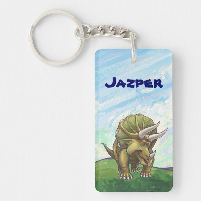 Cute Triceratops Personalised Key Ring (Front)