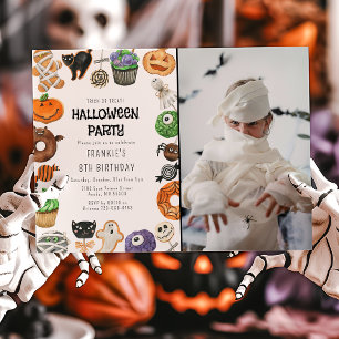 Cute Trick And Treat Halloween Photo Birthday Invitation