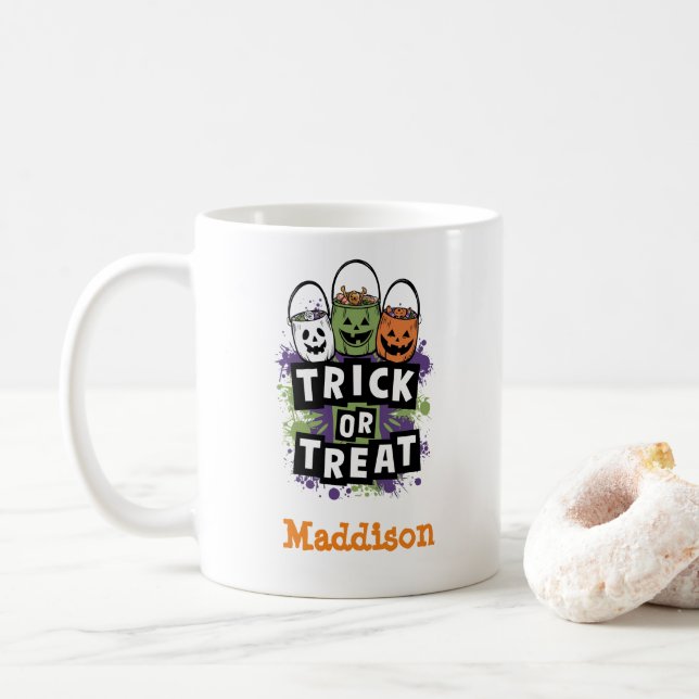 Cute Trick or Treat Candy Personalised  Coffee Mug (With Donut)
