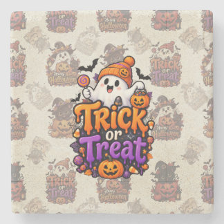 Cute Trick or Treat Ghost Halloween Canvas Print Stone Coaster