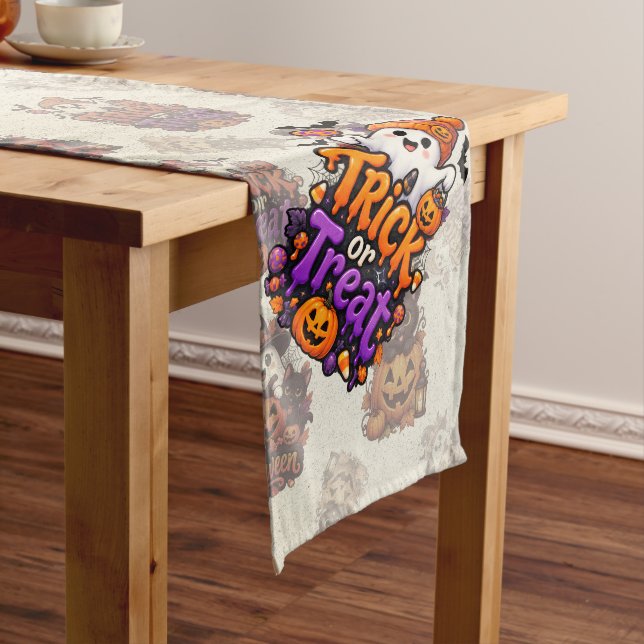 Cute Trick or Treat Ghost Halloween Table Runner  (In Situ)