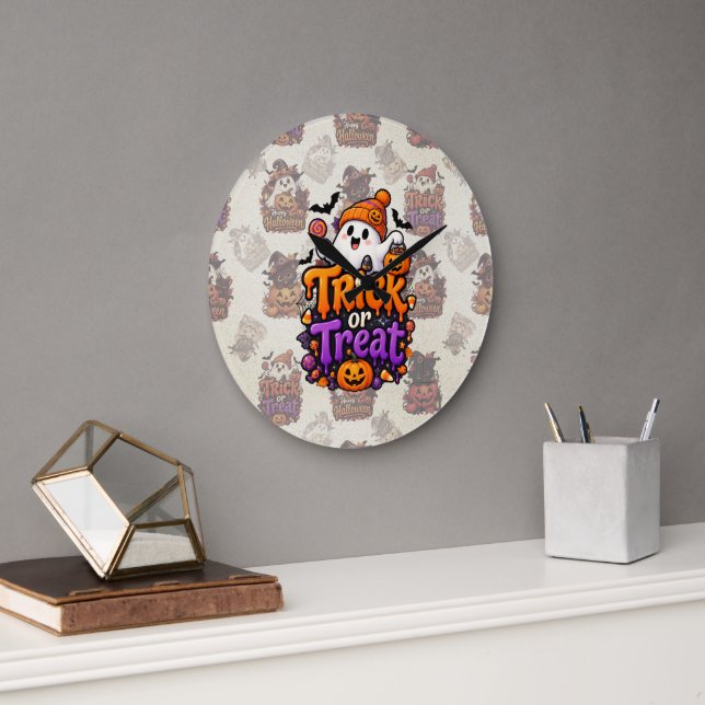 Cute Trick or Treat Ghost Halloween Wall Clock (Office)