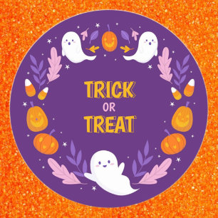 Cute Trick or Treat Ghosts Pumpkins Halloween  Classic Round Sticker