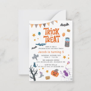 Cute Trick or Treat Halloween 5th Birthday Party Card