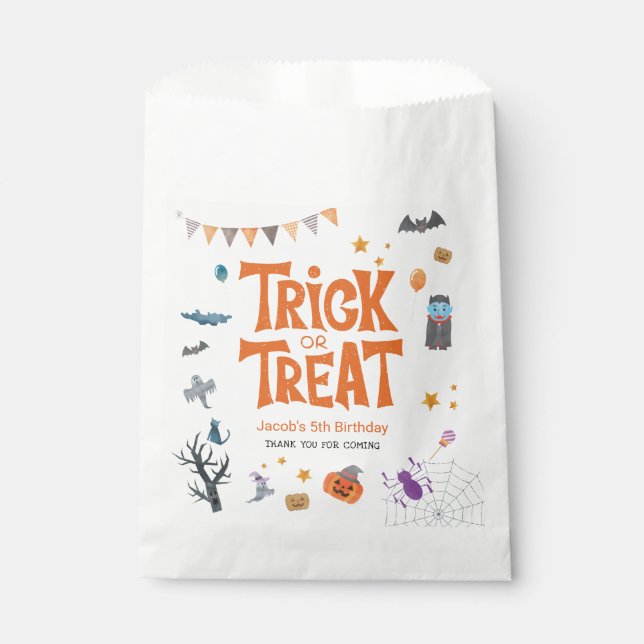 Cute Trick or Treat Halloween 5th Birthday Party Favour Bag (Front)